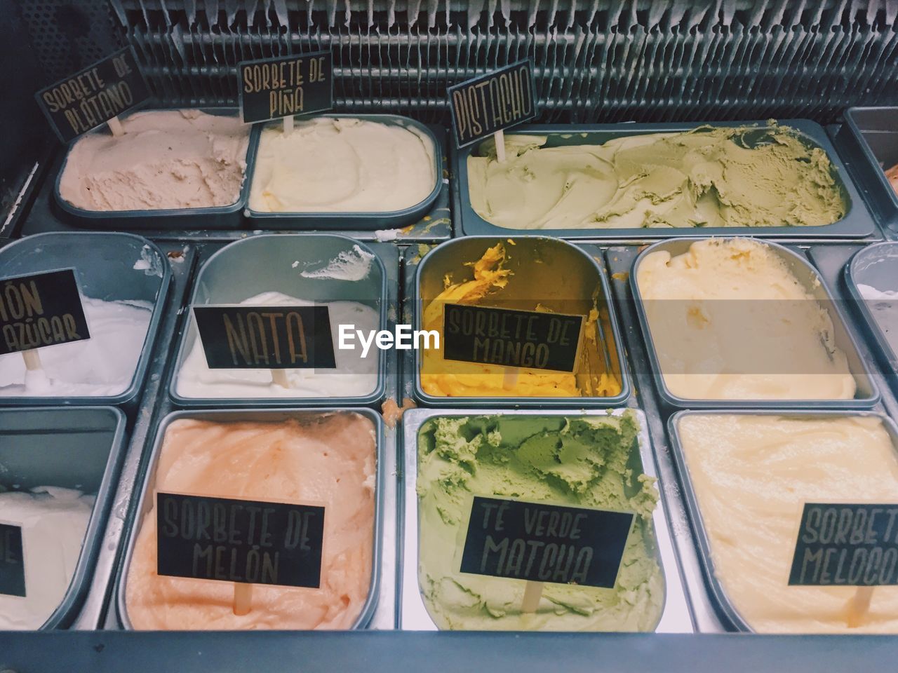 High angle view of ice cream for sale