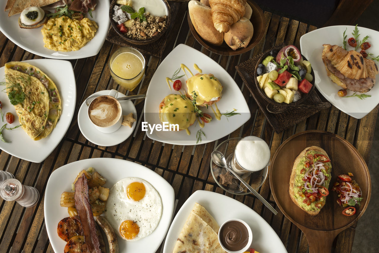 high angle view of food in bowls on table