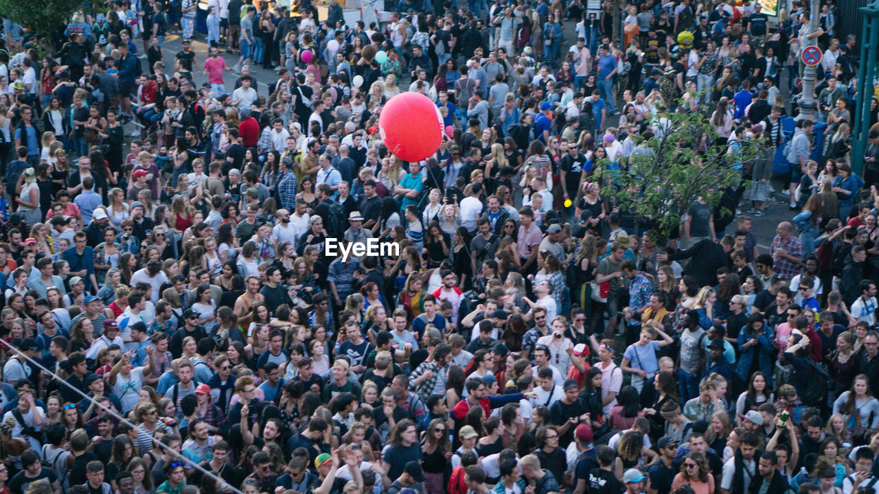 High angle view of crowd in city