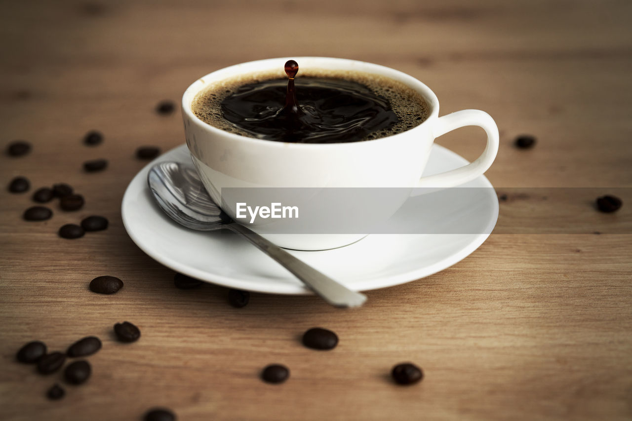 high angle view of coffee on table