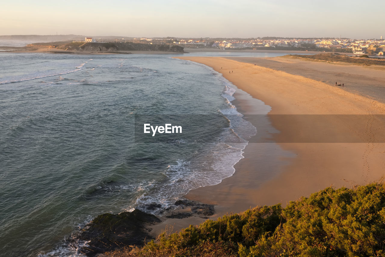 High angle view of sea against sky during sunset