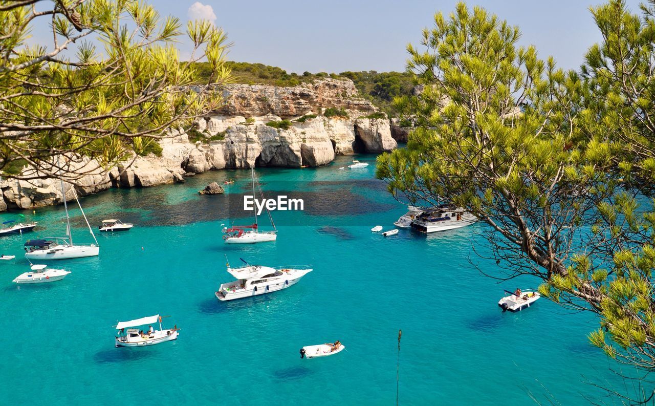 High angle view of boats on sea