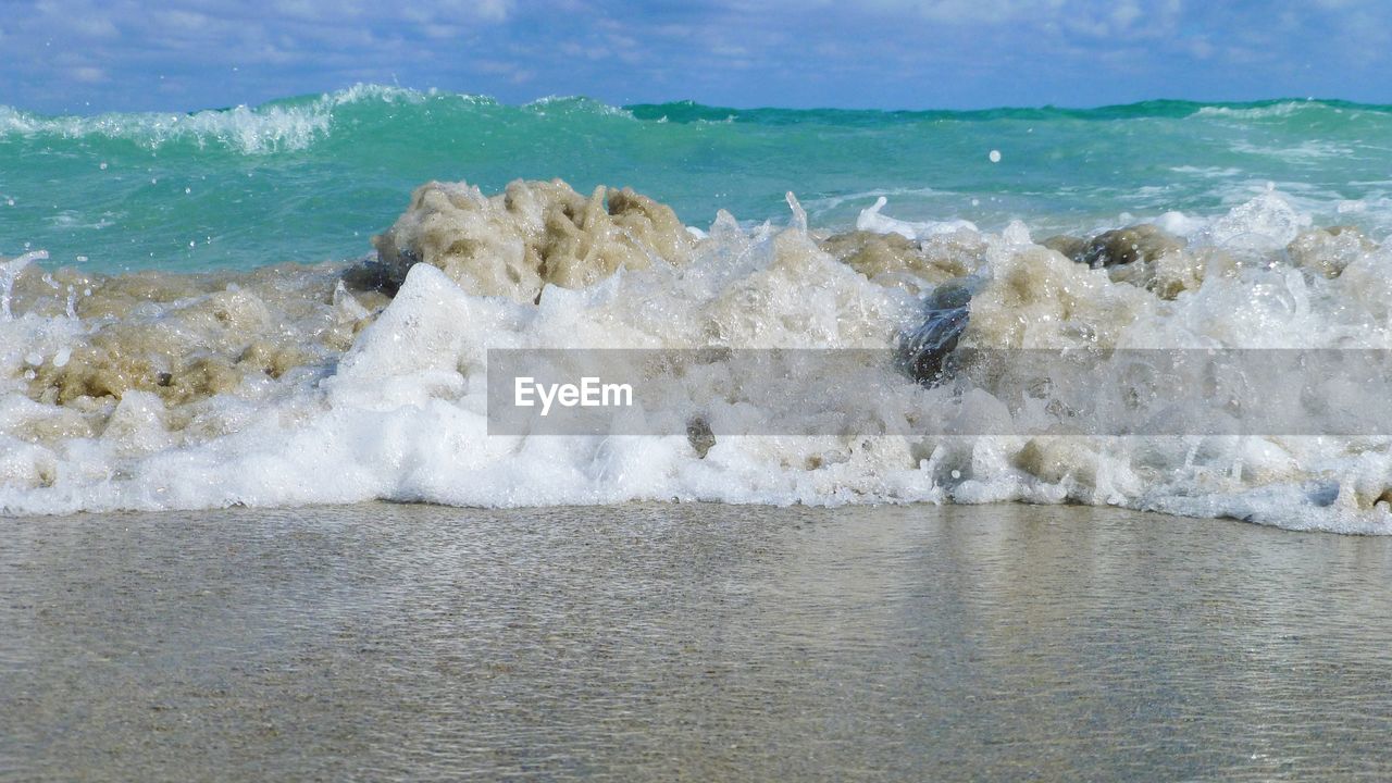 SCENIC VIEW OF WAVES SPLASHING ON SHORE