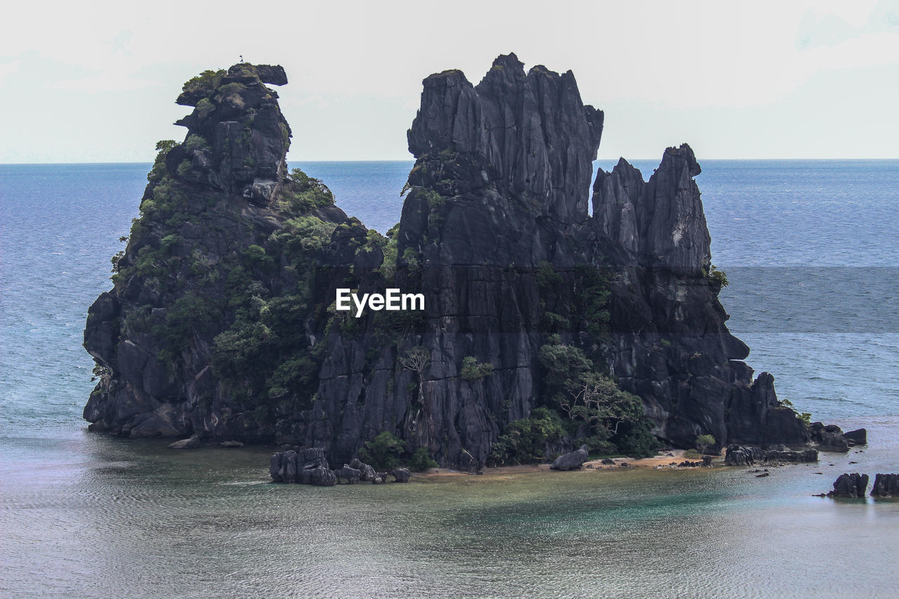 SCENIC VIEW OF SEA WITH ROCKS IN BACKGROUND