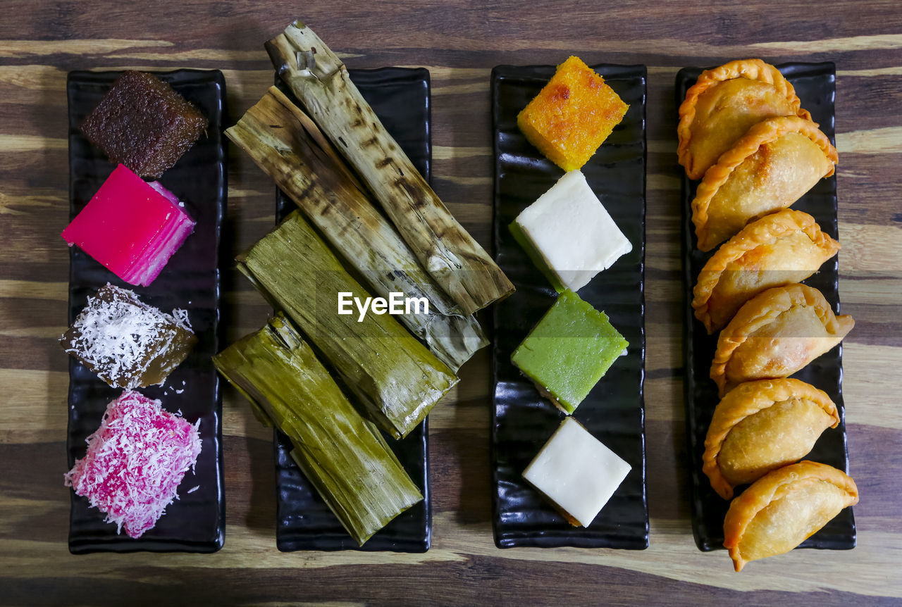 Close-up of food in trays on table