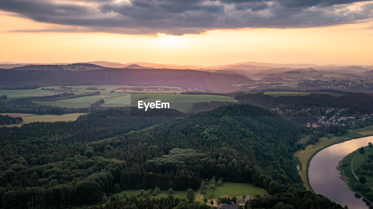 Scenic view of landscape against sky during sunset