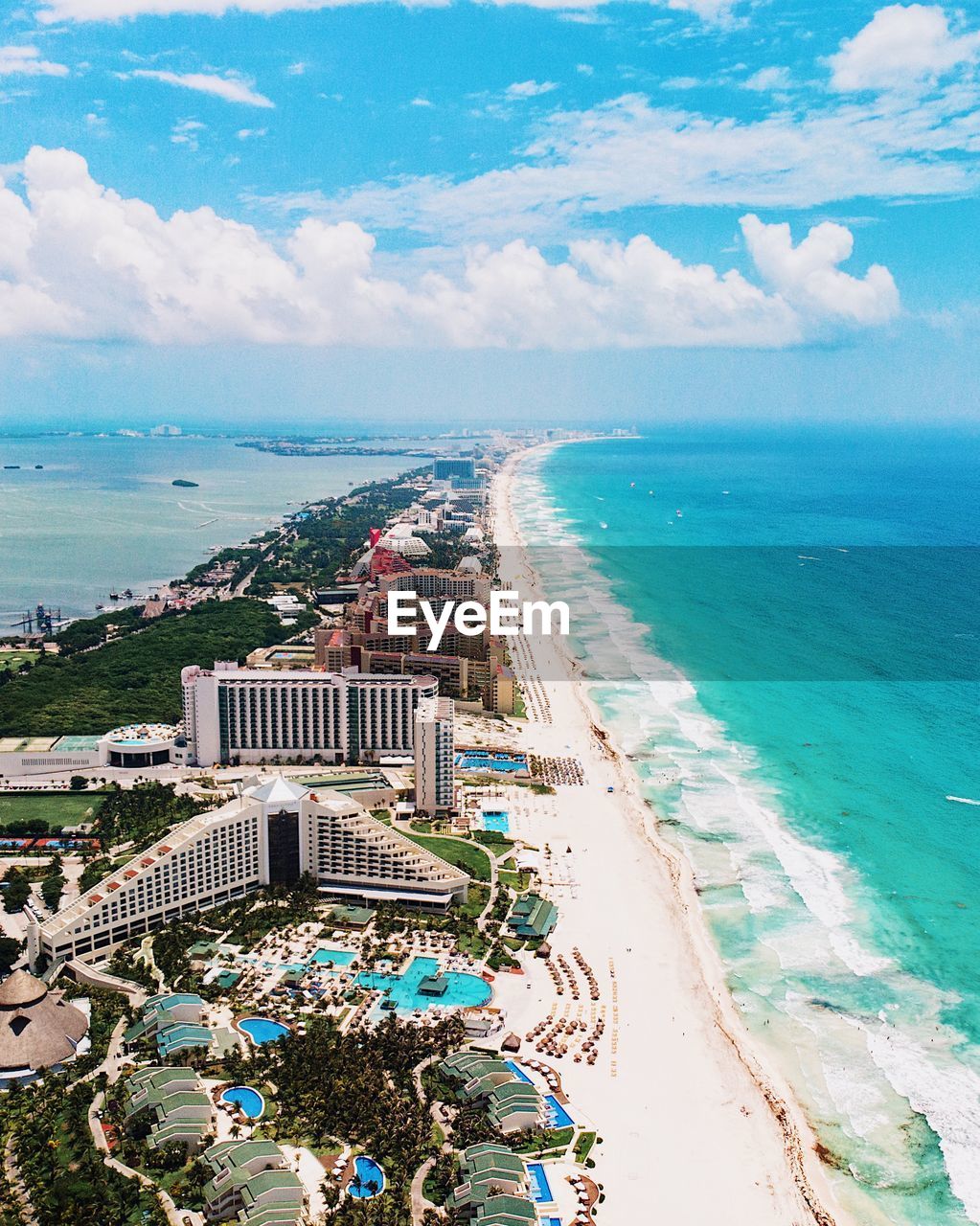 High angle view of beach against cloudy sky