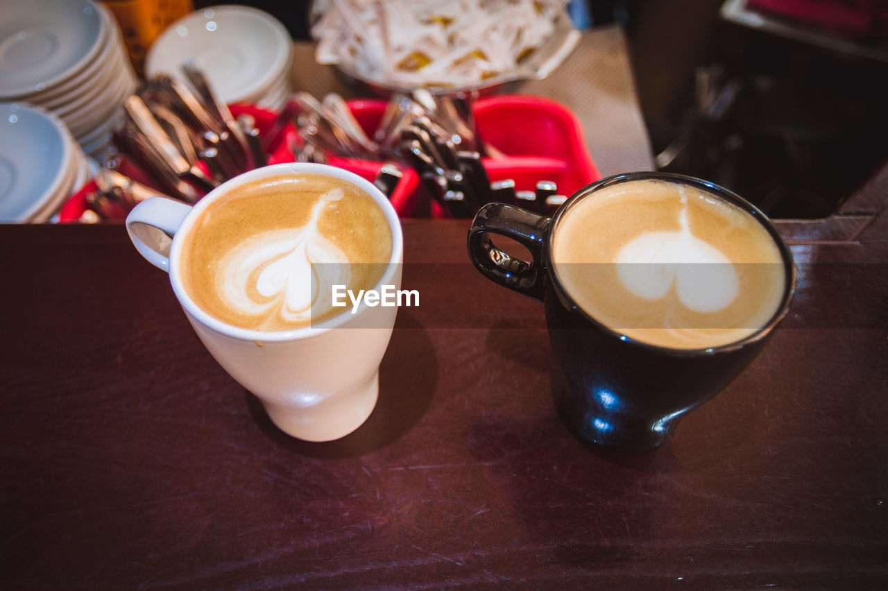 High angle view of cappuccino on table