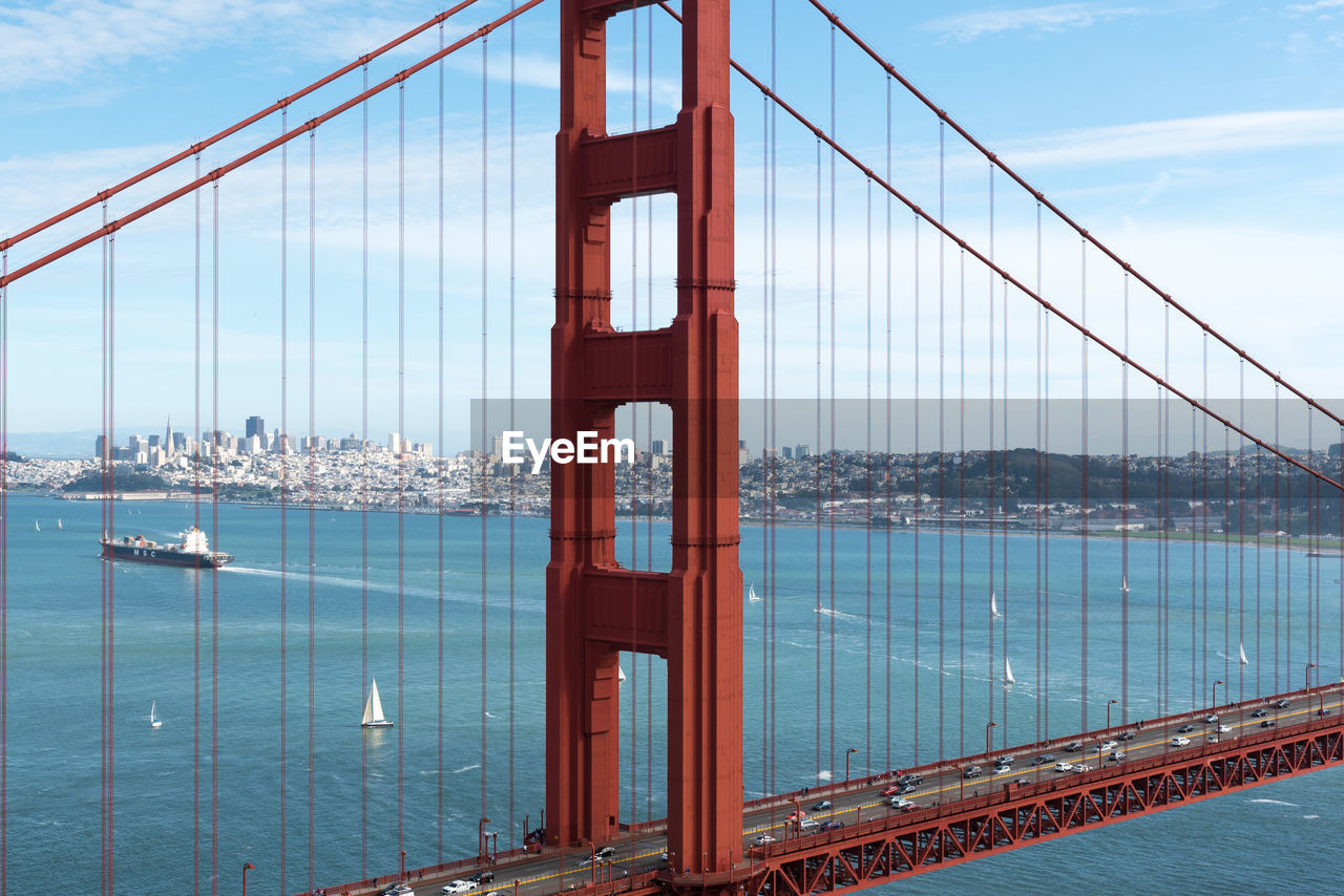 VIEW OF SUSPENSION BRIDGE AGAINST SKY