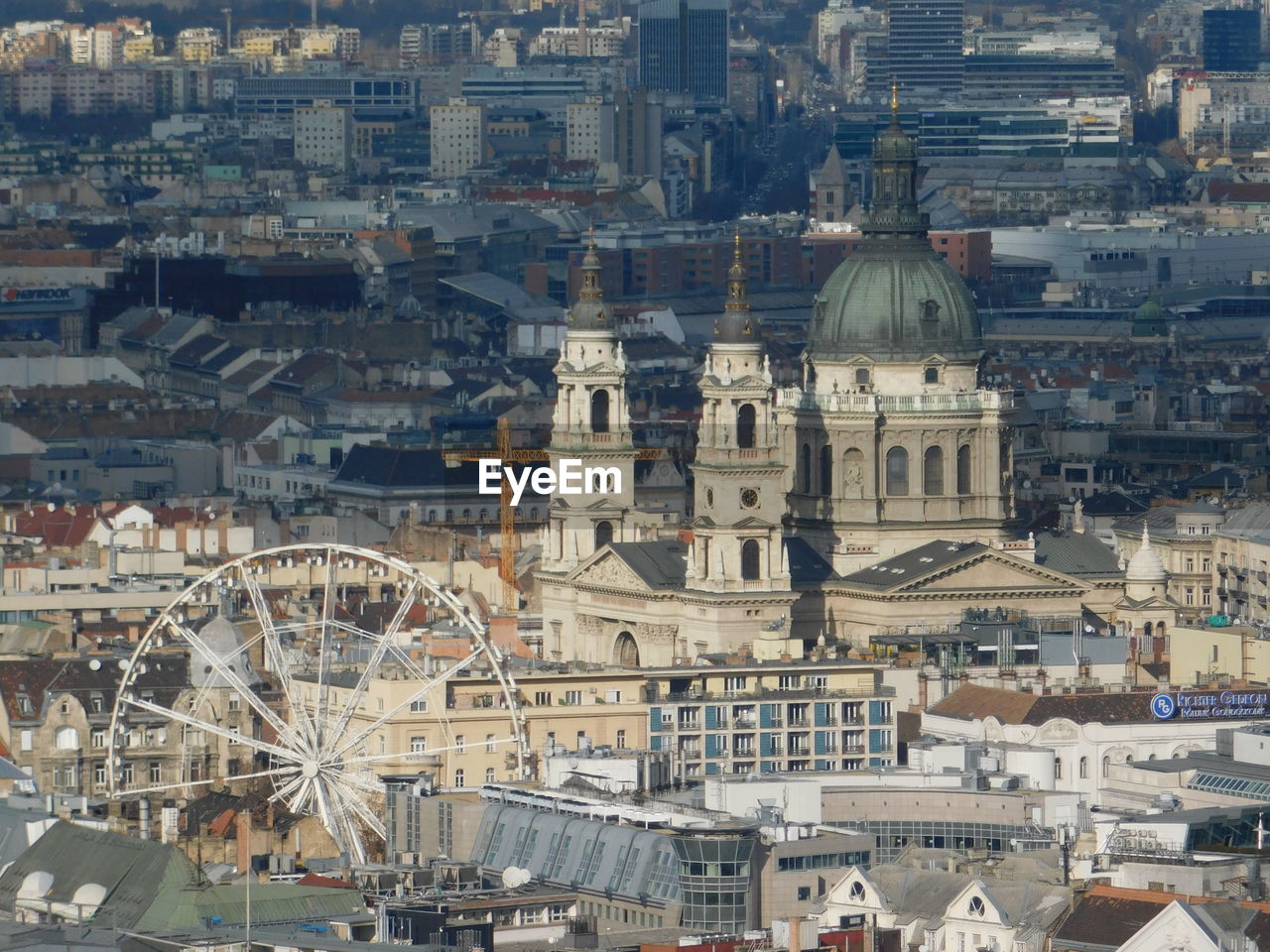 High angle view of st. stephen's basilica in budapest, hungary at dusk