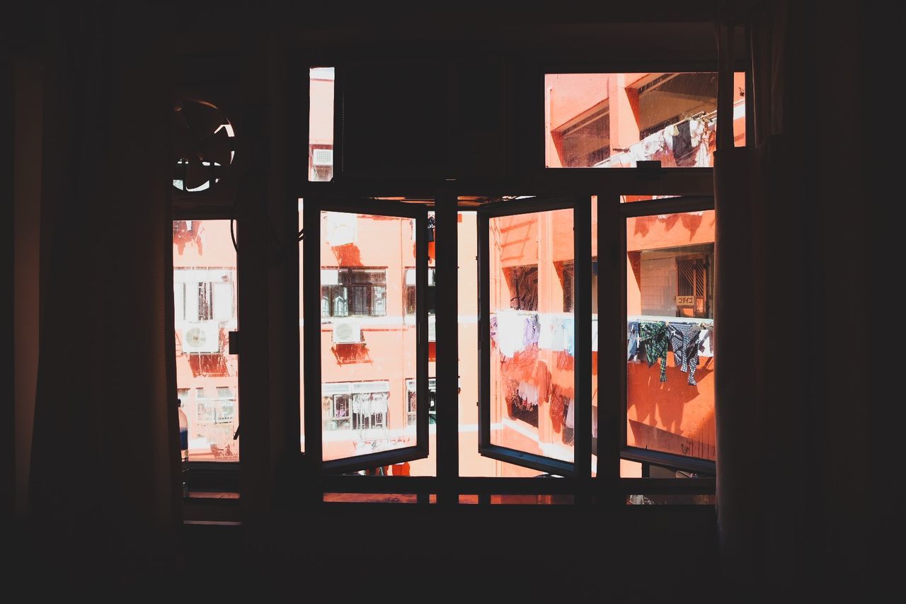 View of building through window