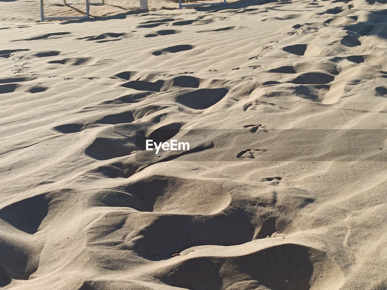 HIGH ANGLE VIEW OF FOOTPRINTS ON SAND