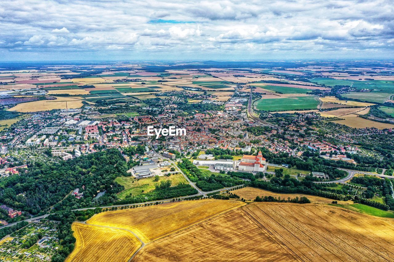 Aerial view of cityscape against sky. wurzen in saxony