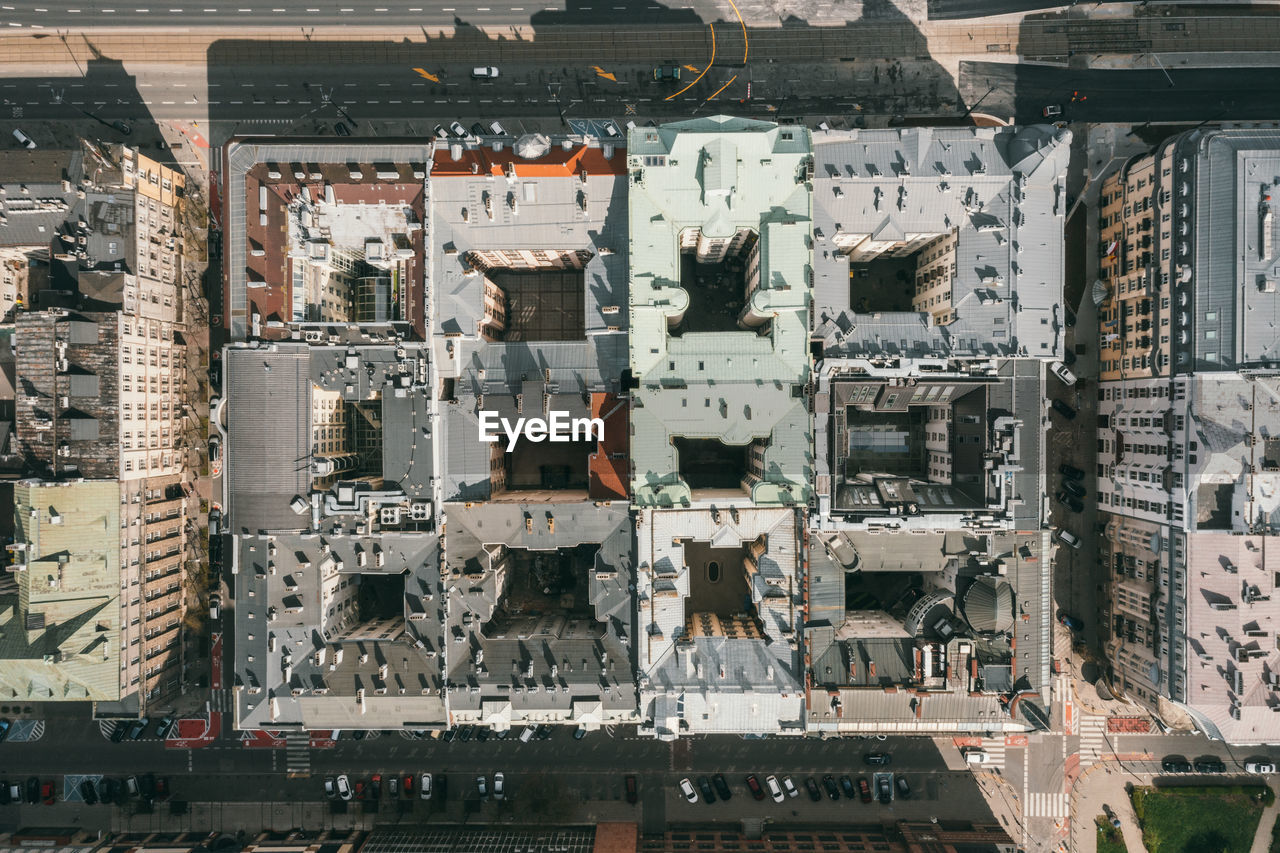 Old buildings in warsaw. interesting architecture. courtyards-wells view from a drone.