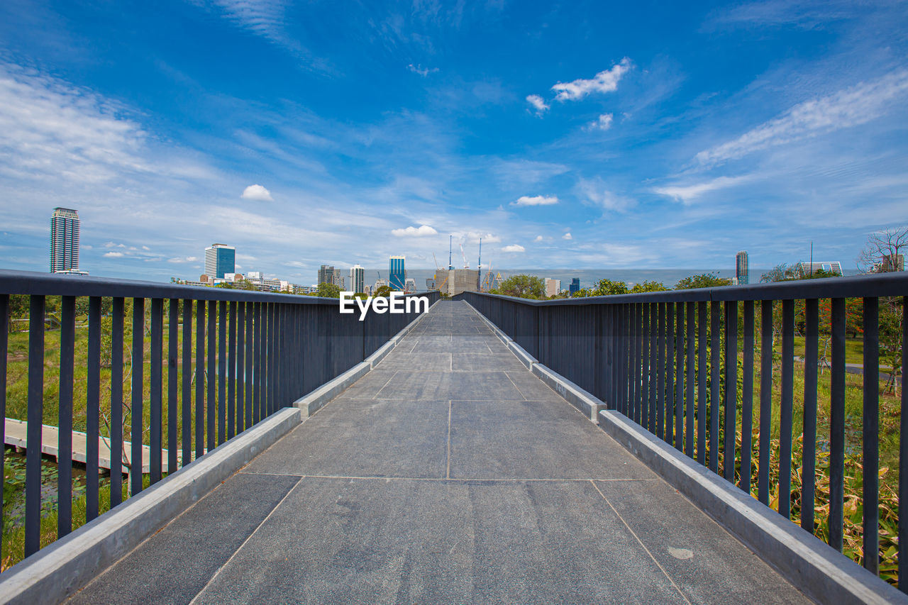 Ant's eyes view,the walkway from the garden and the beautiful sky leading to the big city