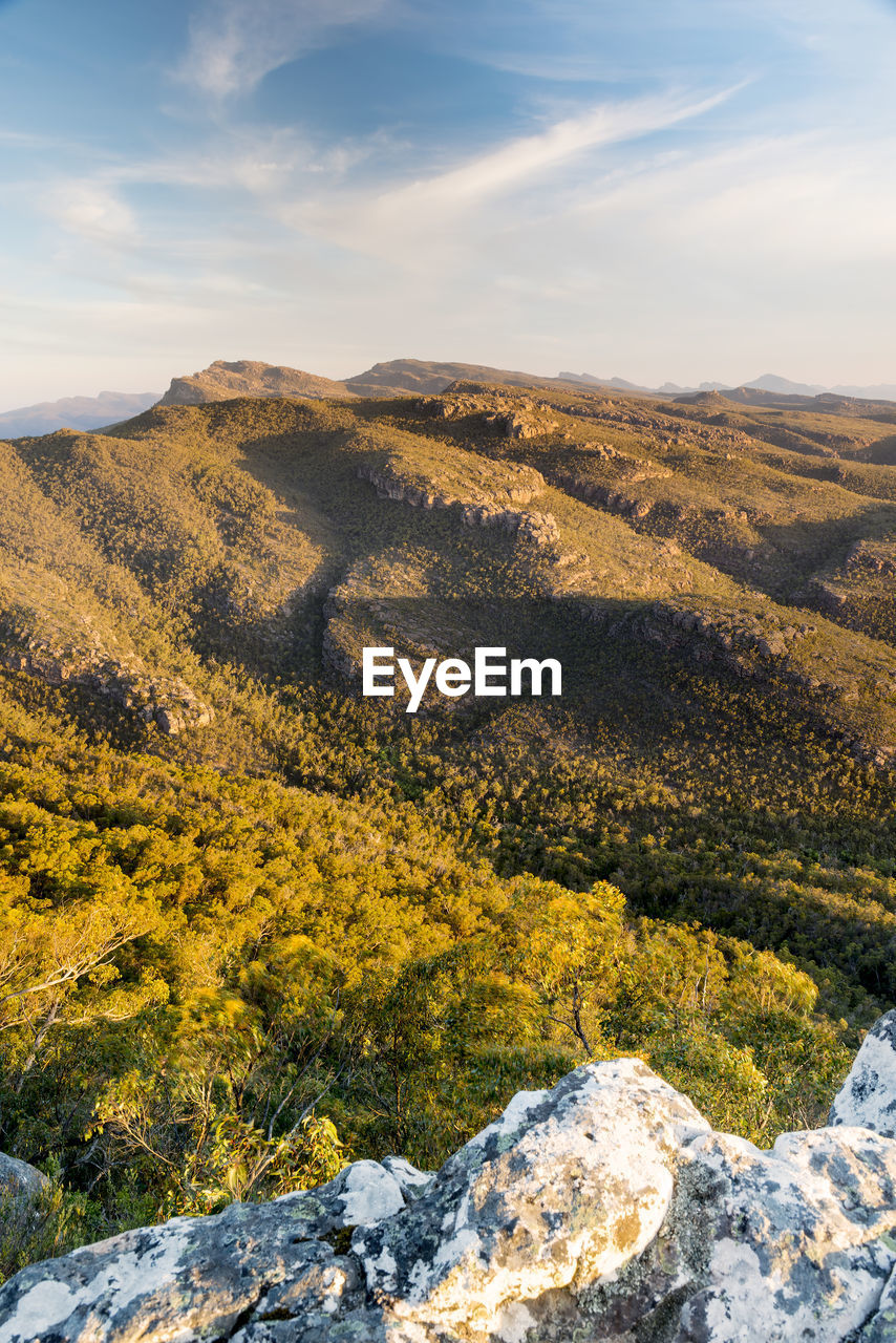 Australian mountains in the grampians national park, victoria with rocky cliffs and valleys