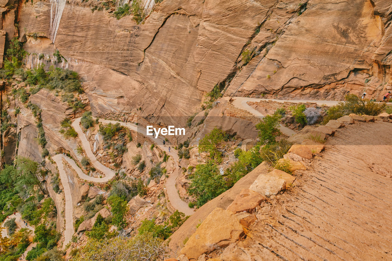 Walking path in zion national park from angel's landing during summer.
