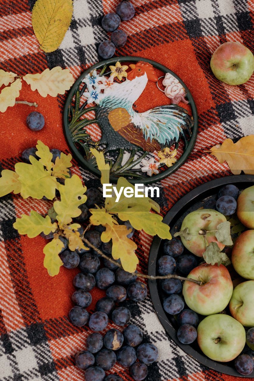 High angle view of fruits on table