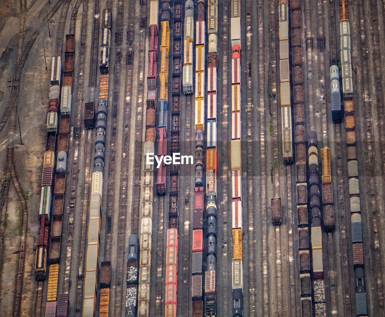 Aerial view of trains on railroad tracks