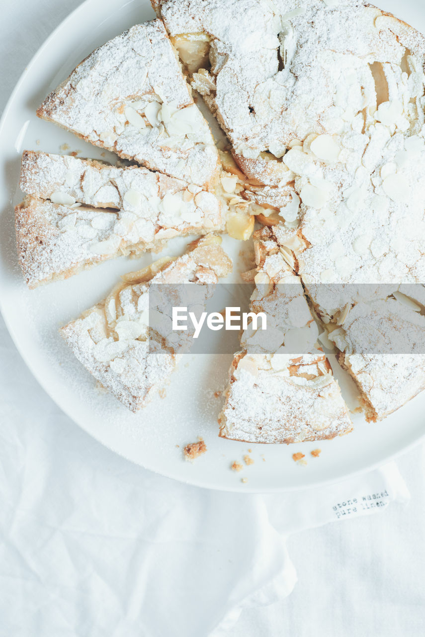 High angle view of apple pie on table