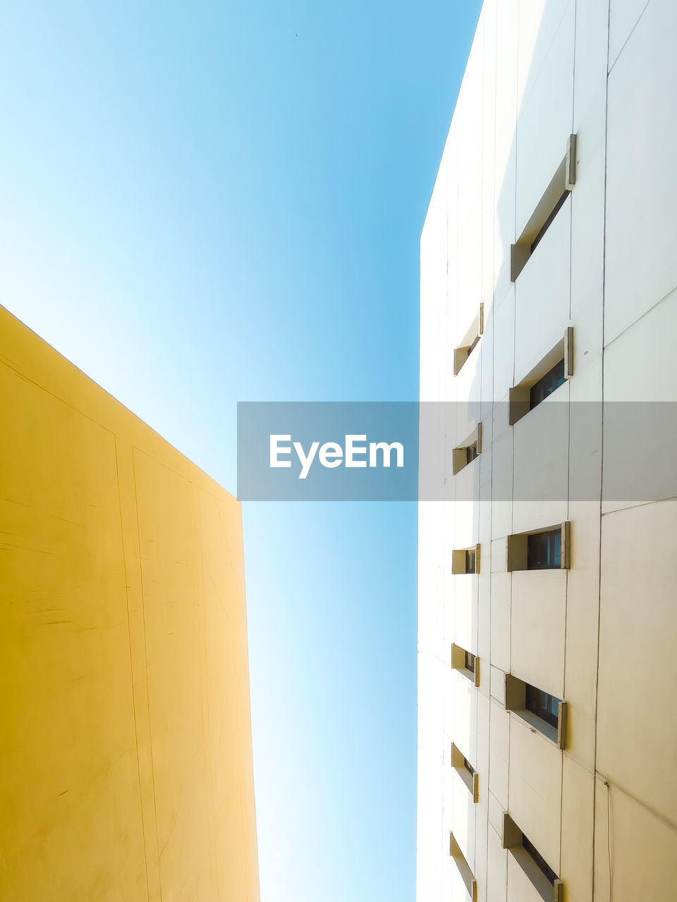 low angle view of modern building against clear sky