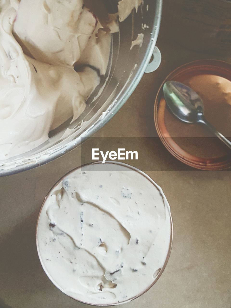 High angle view of ice cream on table