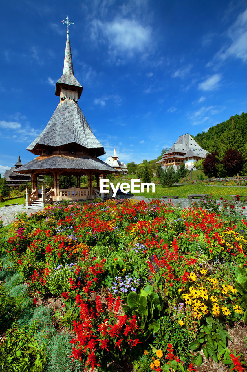 Low angle view of garden surrounding barsana monastery