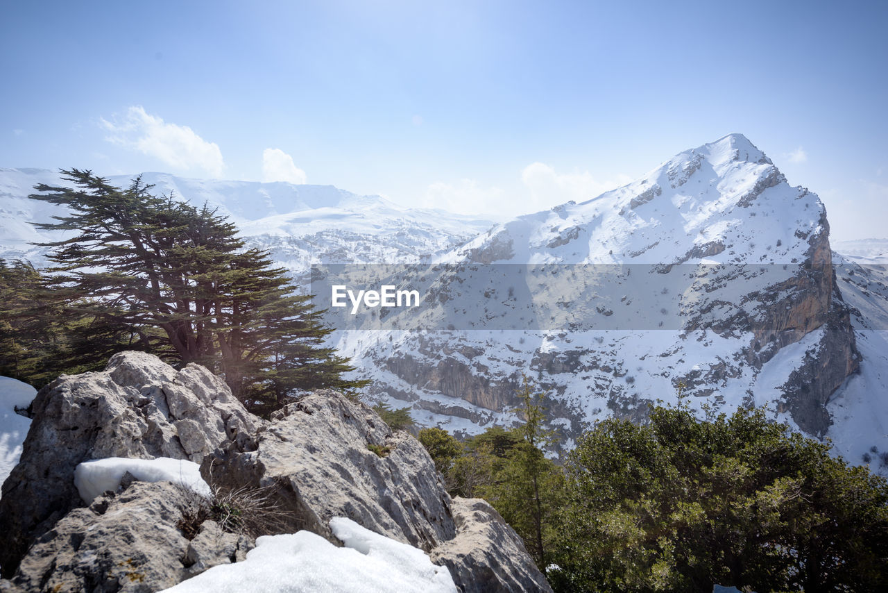 Scenic view of snowcapped mountains against sky