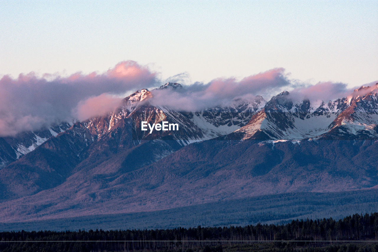 Scenic view of snowcapped mountains against sky