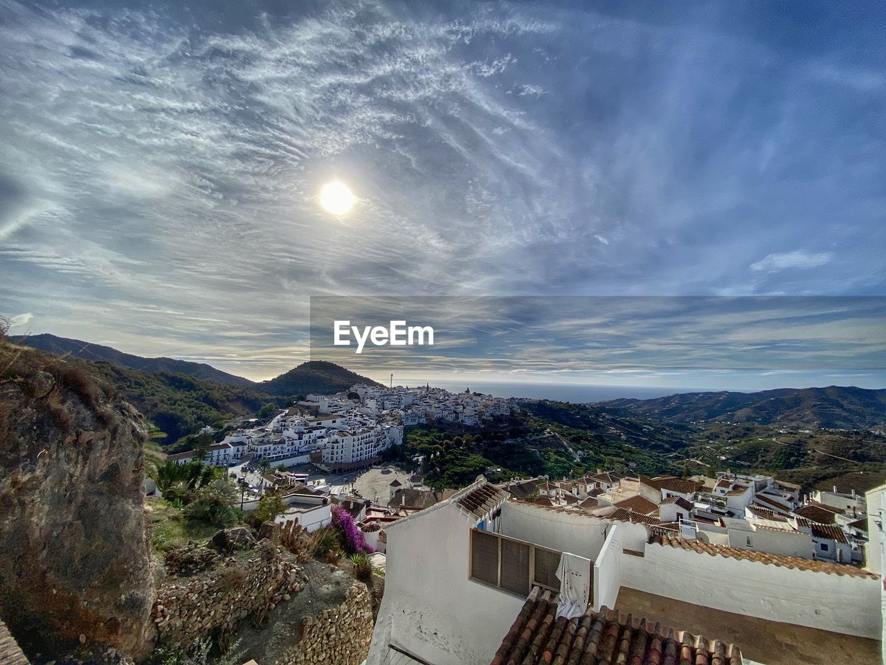 architecture, sky, built structure, building exterior, building, nature, city, cloud, mountain, residential district, house, scenics - nature, high angle view, sea, environment, landscape, travel destinations, outdoors, town, land, cityscape, beauty in nature, travel, no people, water, night, horizon, moon