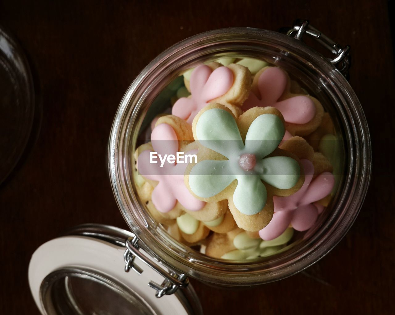 Directly above shot of cookies in jar