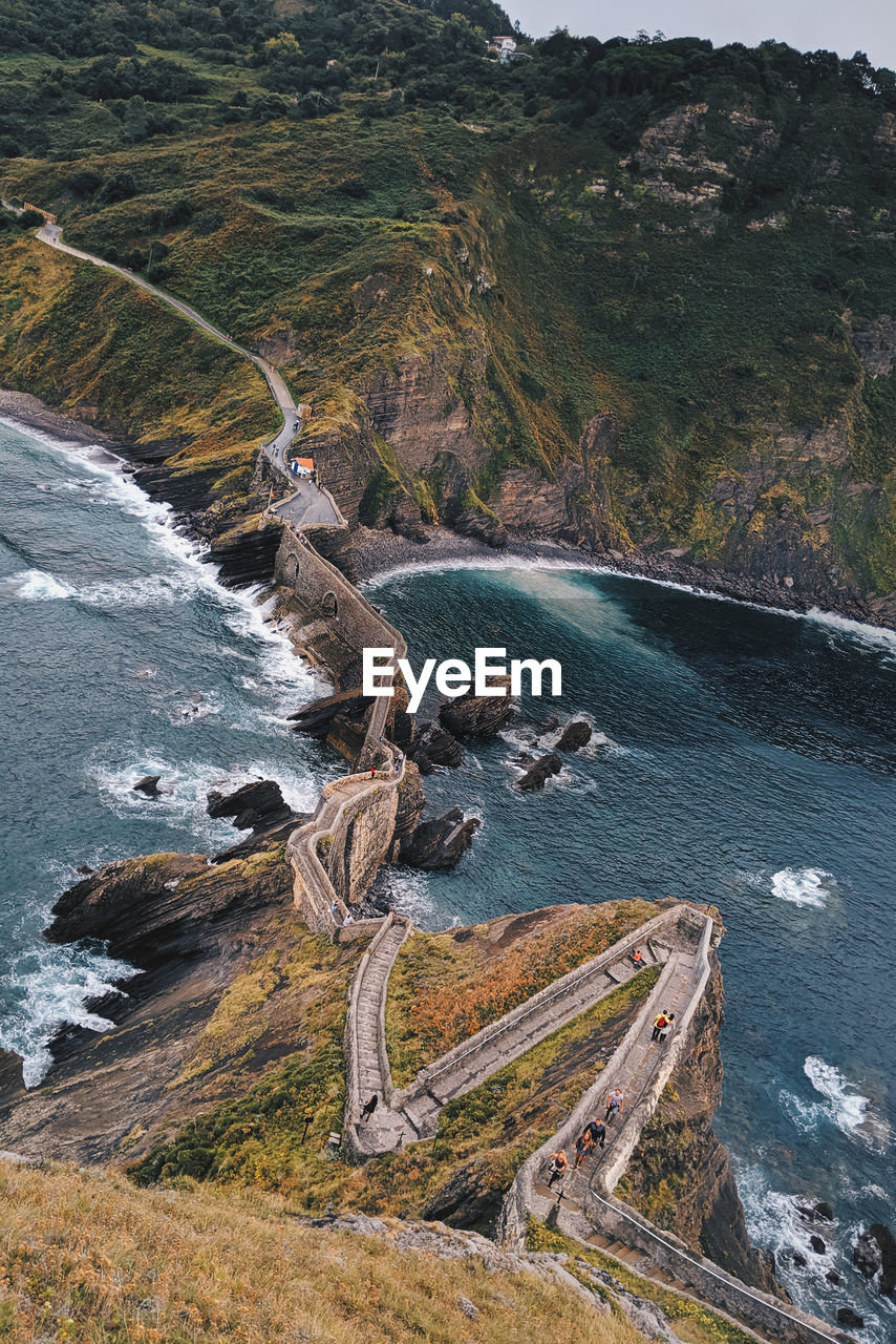 High angle view of road by sea