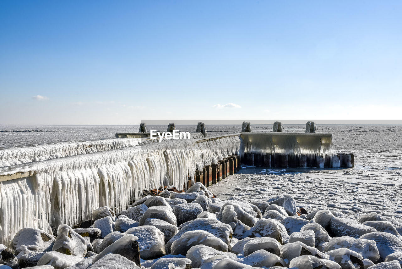 scenic view of sea against clear blue sky