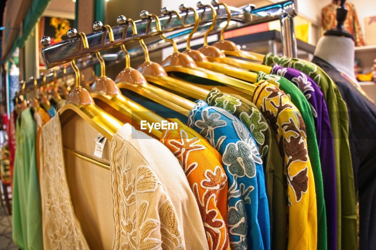 Close-up of clothes for sale