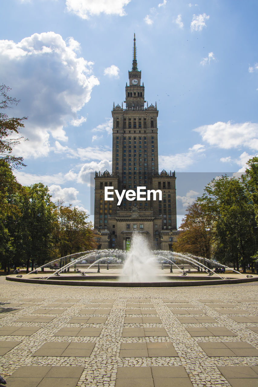 Fountain in front of the palace of culture and science in warsaw
