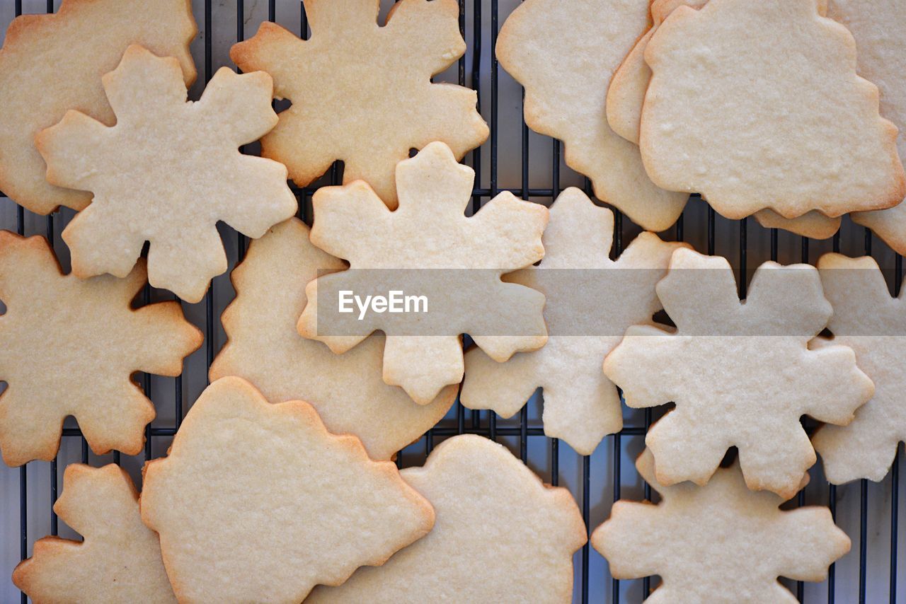 High angle view of cookies on table during christmas