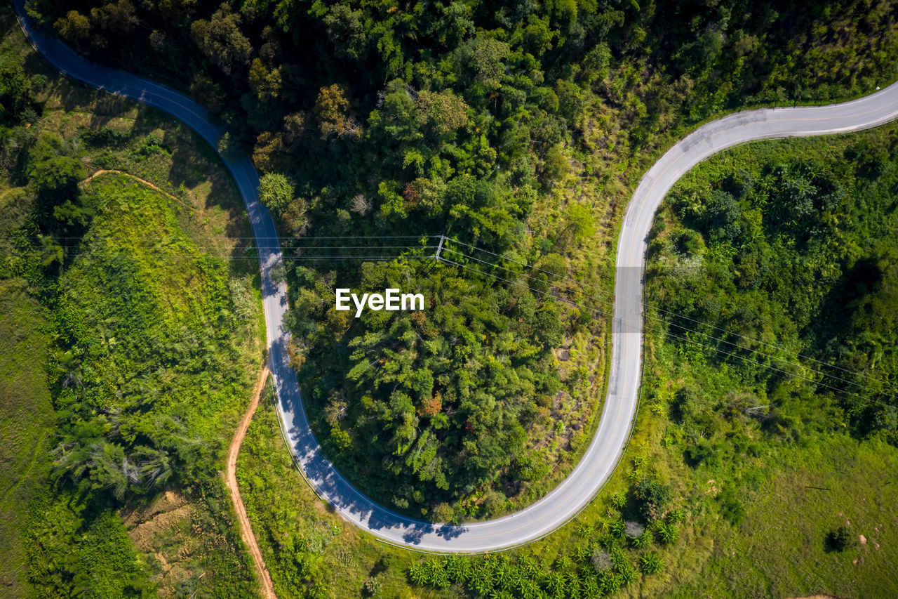 Aerial view mountain paths rural road between the city at doi chang chiang rai thailand
