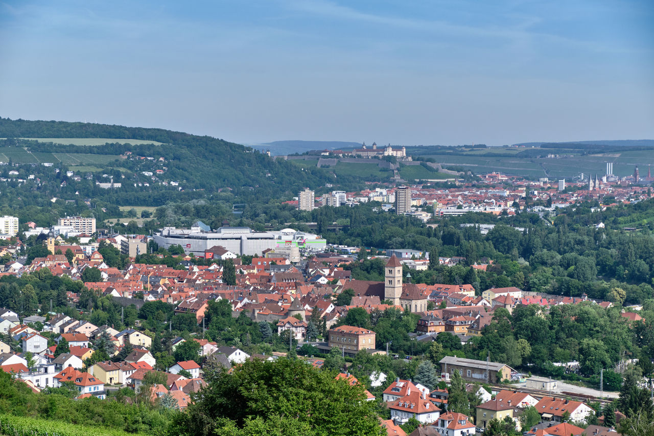 High angle view of townscape against sky