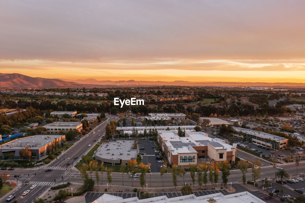 Eastlake chula vista. aerial view of commercial business buildings