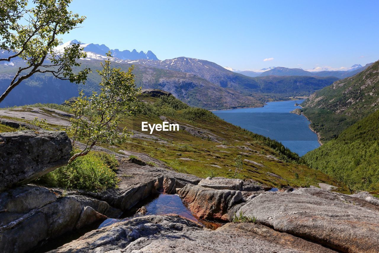 Scenic view of mountain lake