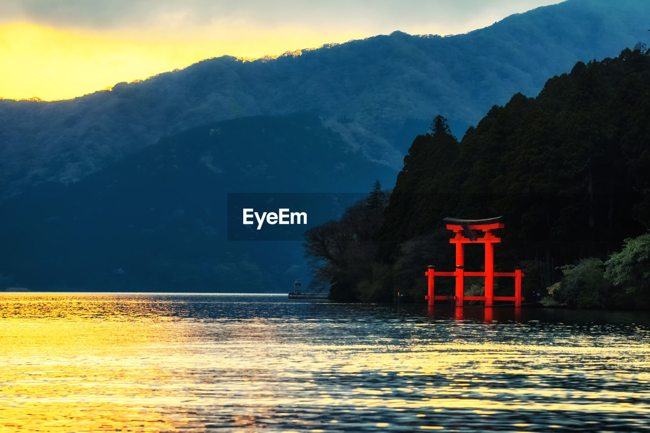 SCENIC VIEW OF LAKE AGAINST MOUNTAIN AND SKY