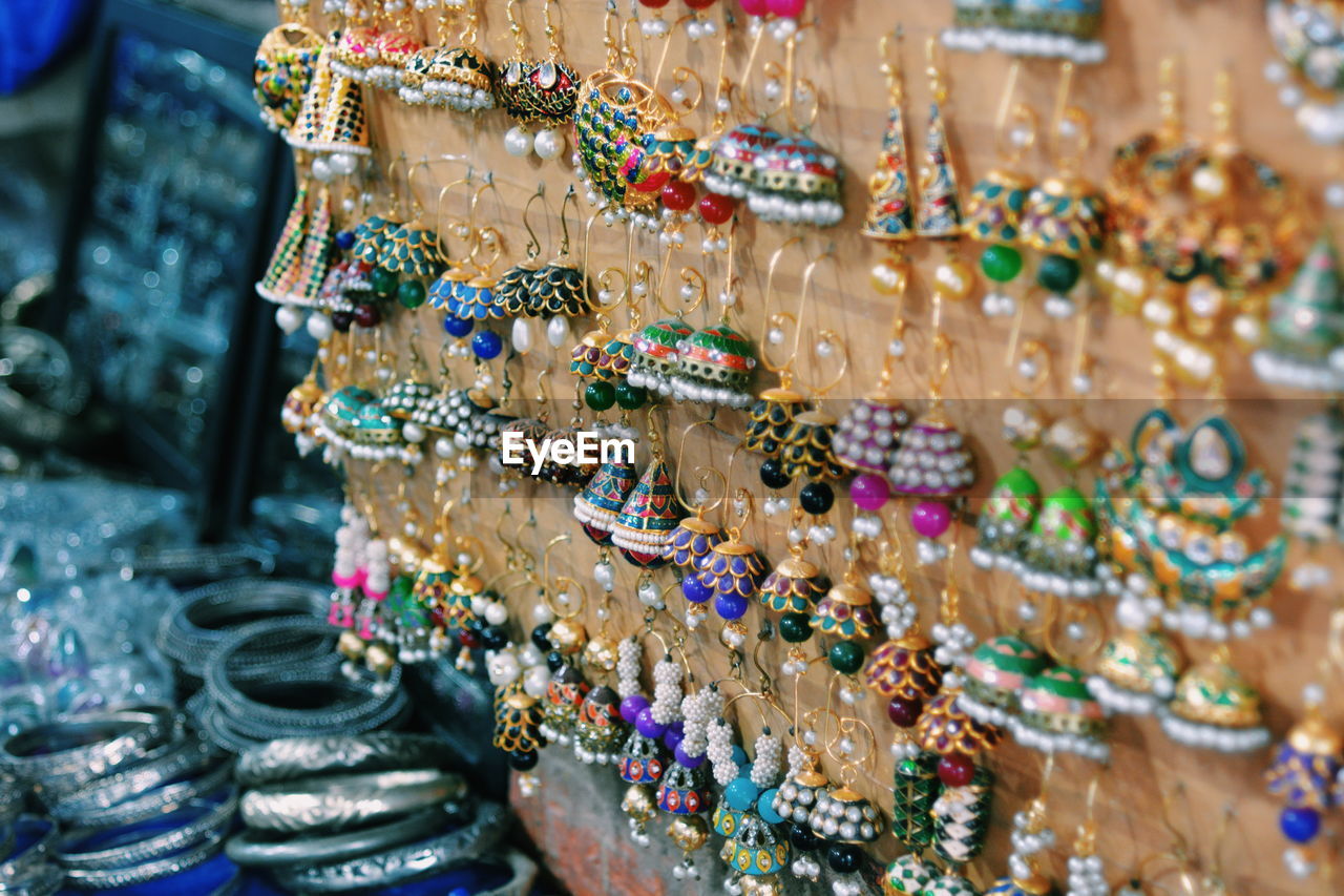 Close-up of earrings for sale