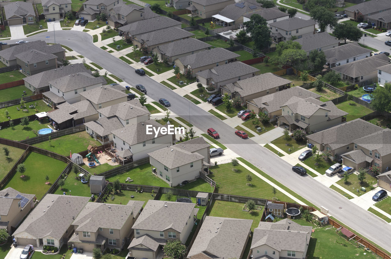 Usa, texas, san antonio, aerial view of suburban homes in summer