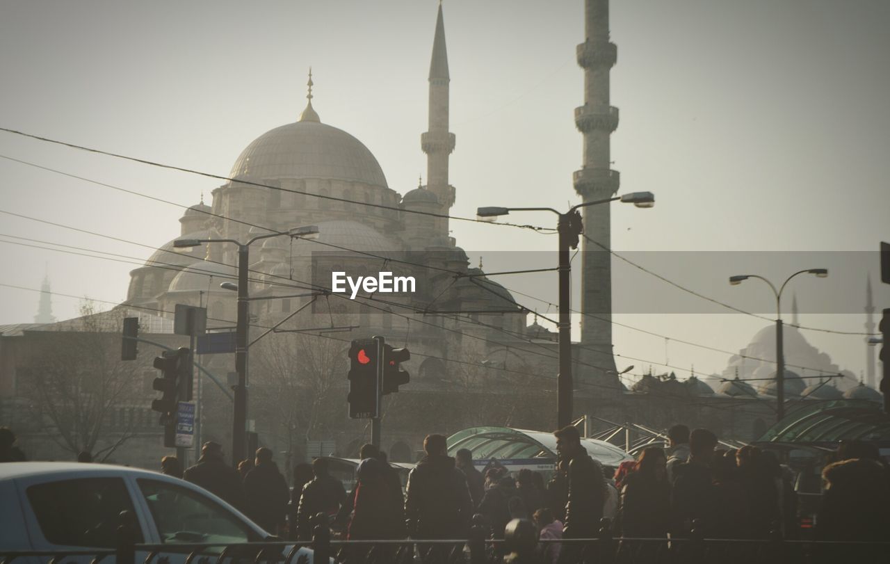 Low angle view of blue mosque in city