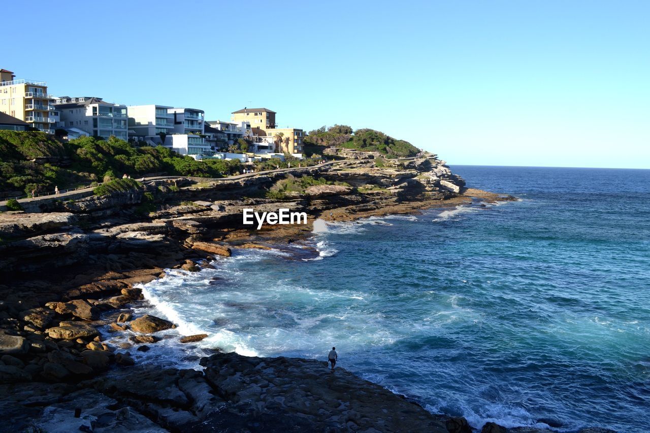 Scenic view of sea against clear sky