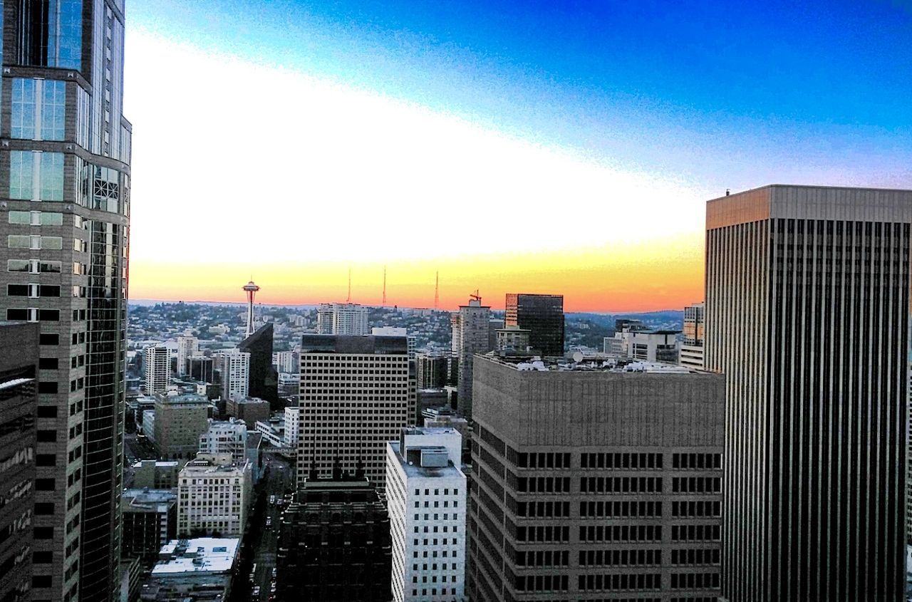 SKYSCRAPERS AT SUNSET