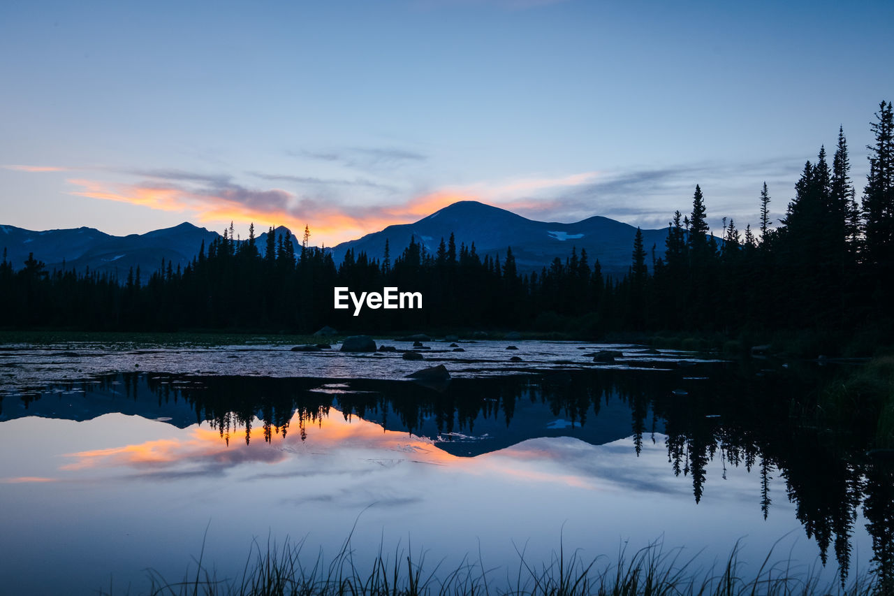 Scenic view of lake against sky during sunset