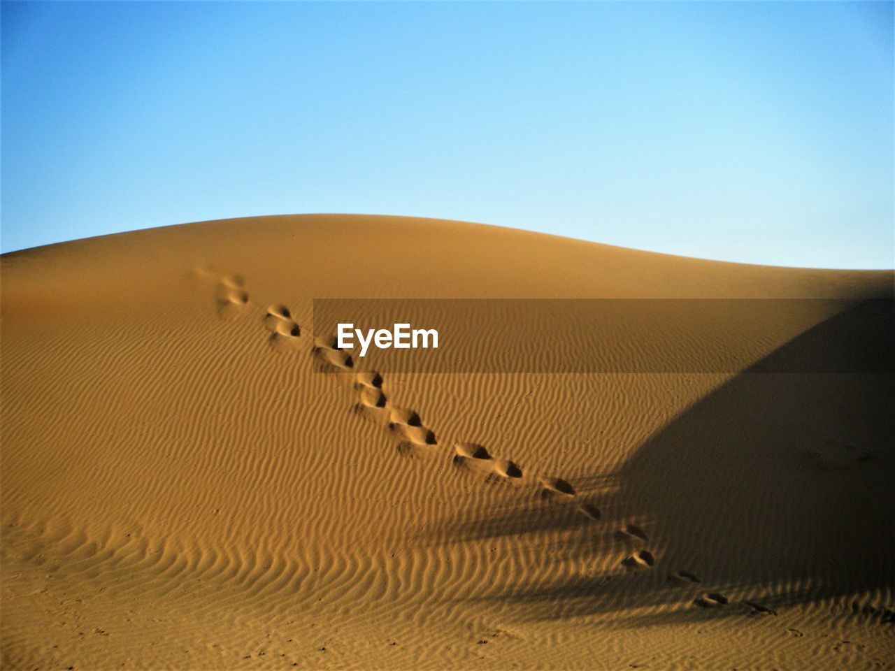 Sand dune in desert against clear blue sky