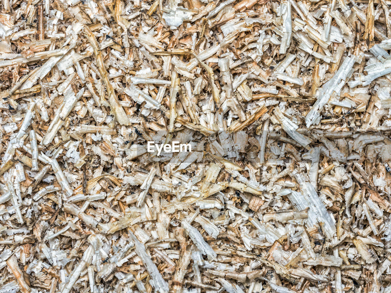 Background of wooden planing chips shot from above