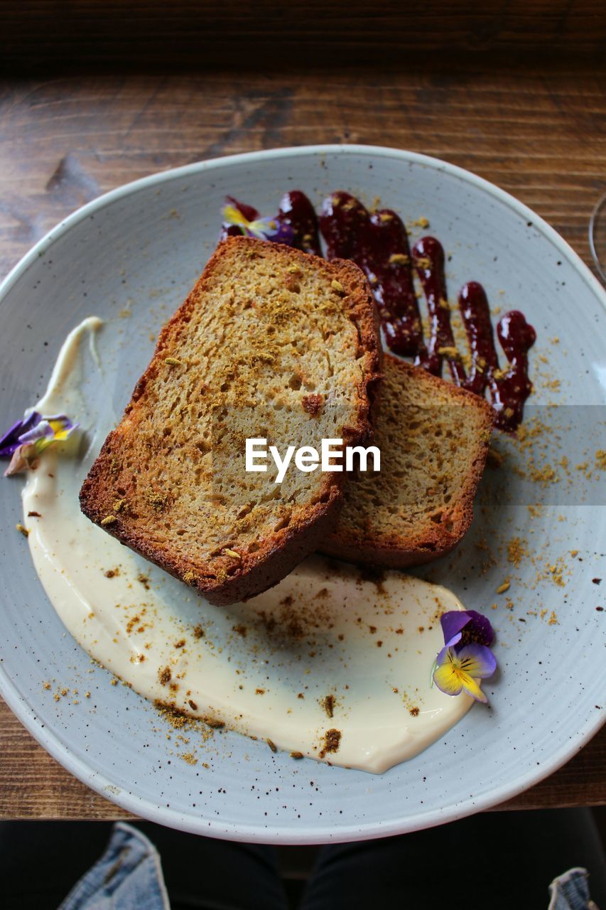 High angle view of breakfast in plate